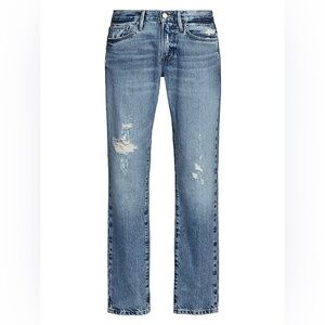 FRAME L’Homme Slim Straight Jeans Bluejay Distressed Size 34 Designer Denim